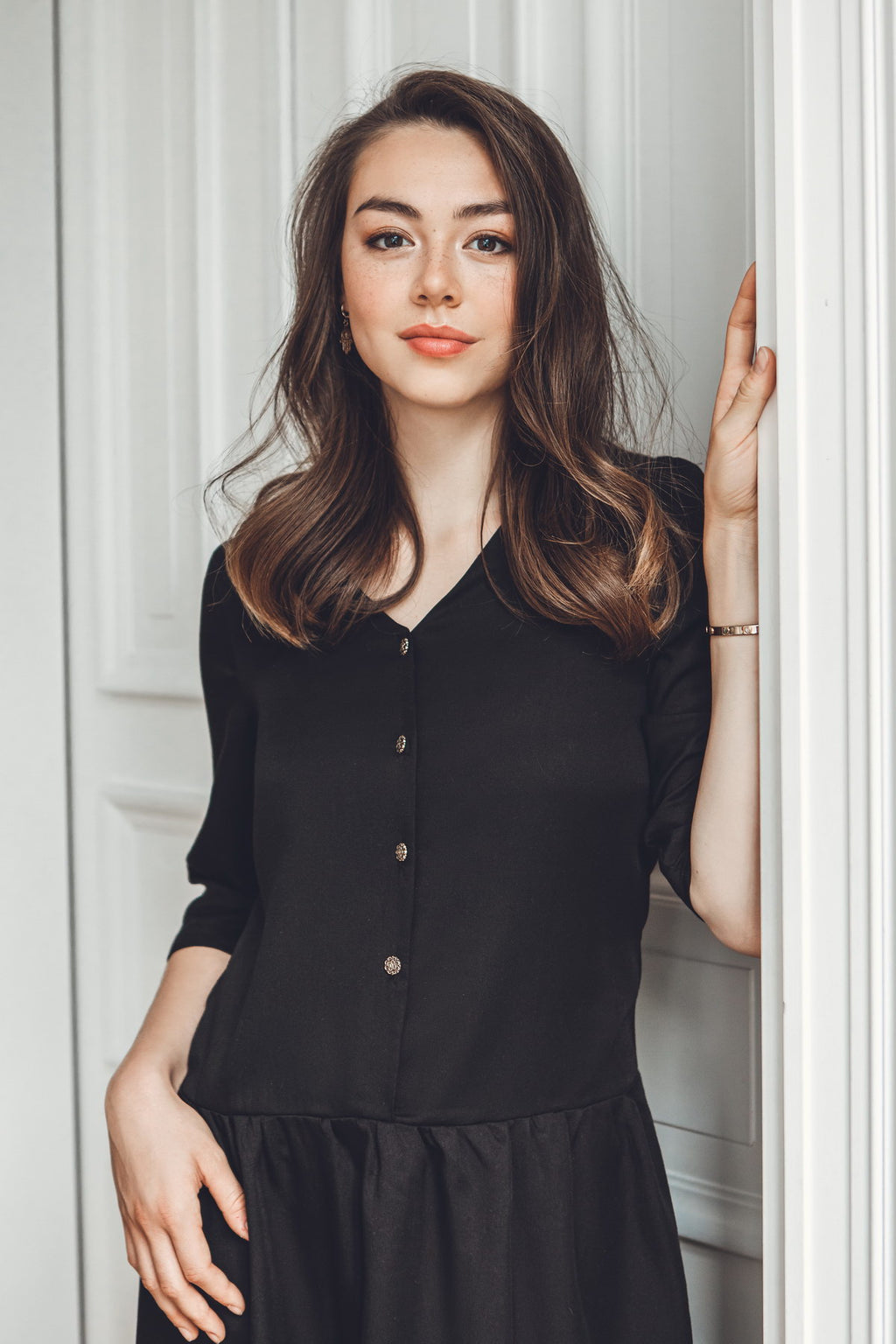 Tencel Kleid mit Knopfleiste L Regular