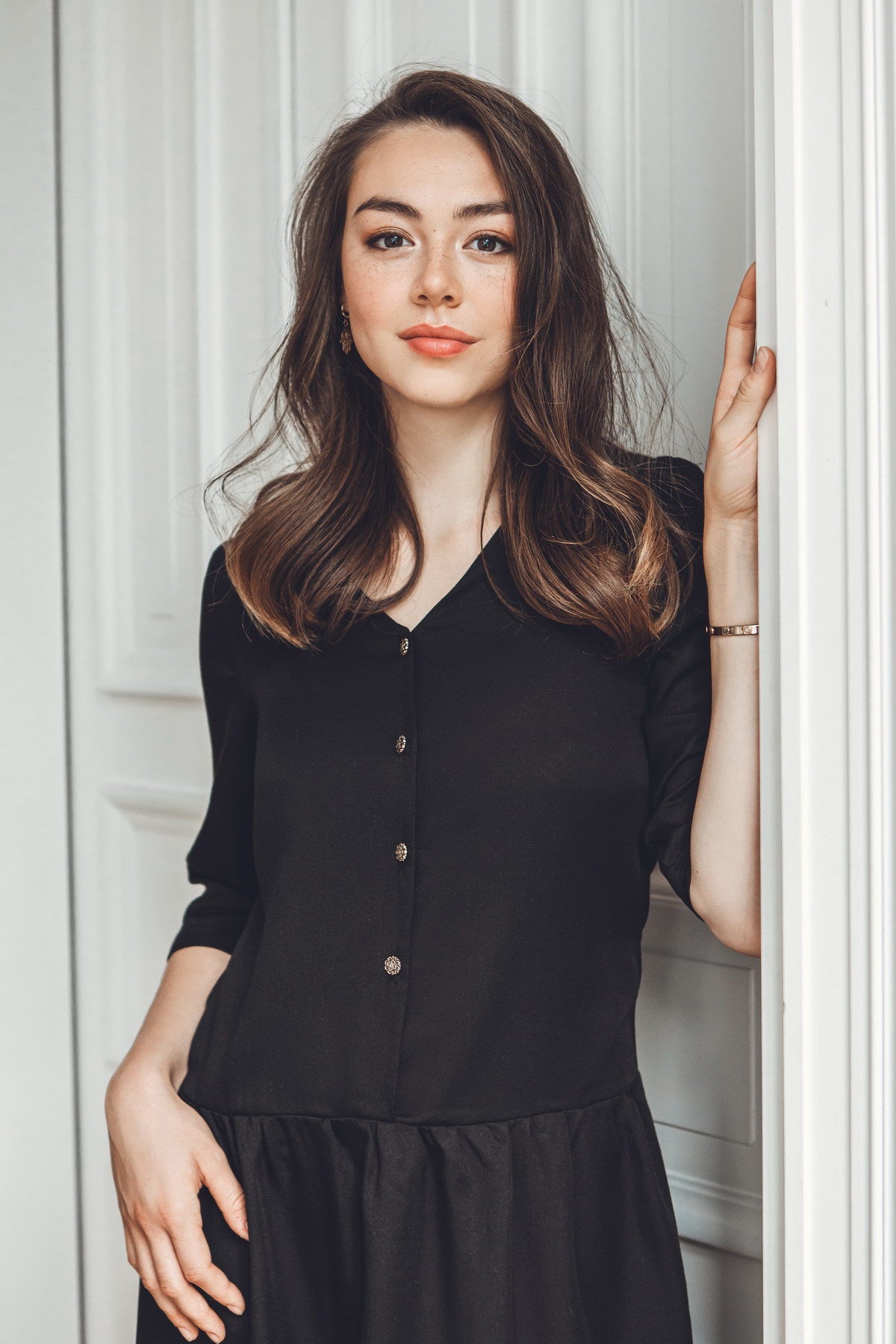 Tencel Kleid mit Knopfleiste L Regular