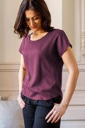 l'amour est bleu Tencel Kurzarmbluse Rundhalsausschnitt bordeaux