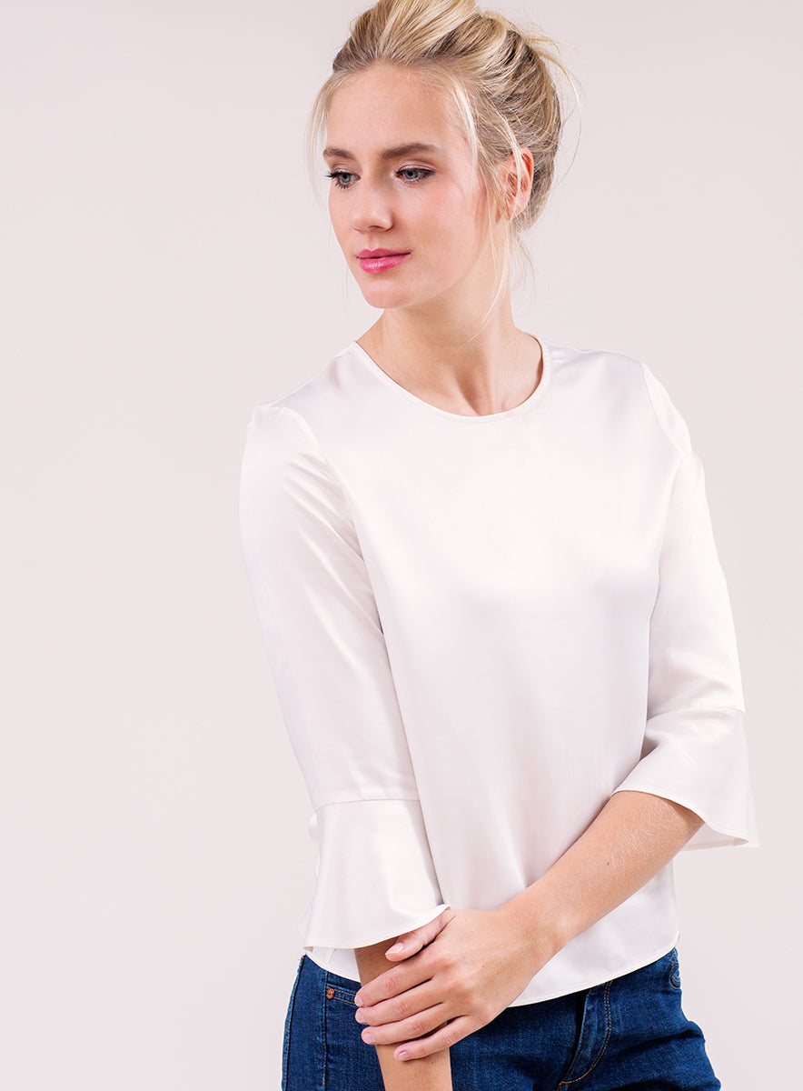 Tencel Bluse mit Volants-Ärmeln