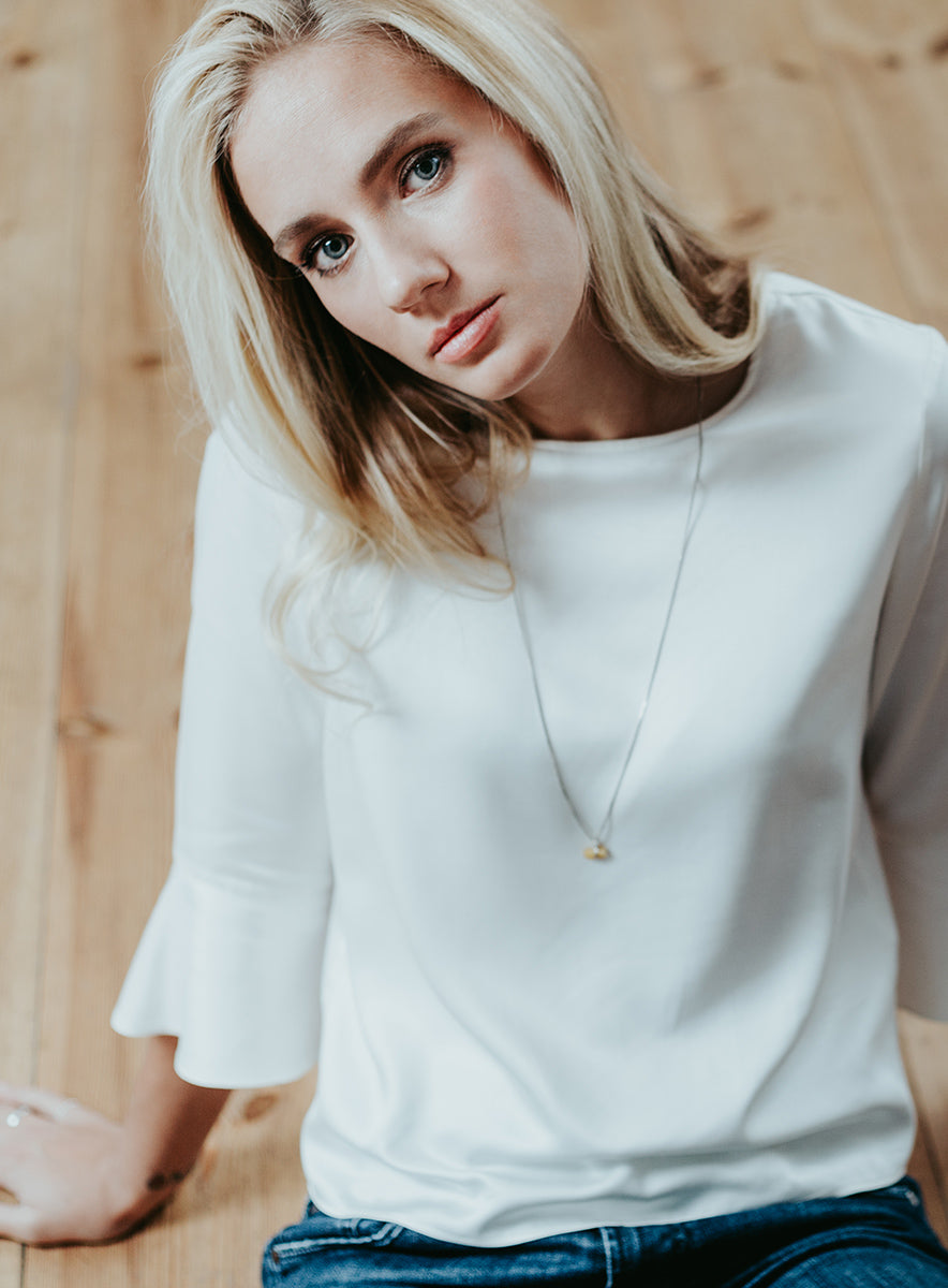 Tencel Bluse mit Volants-Ärmeln