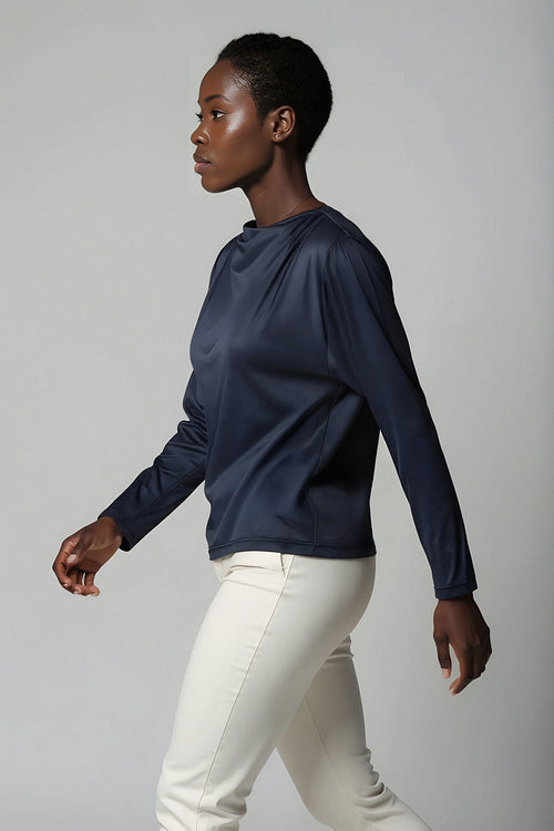 l'amour est bleu drapiertes Langarmshirt