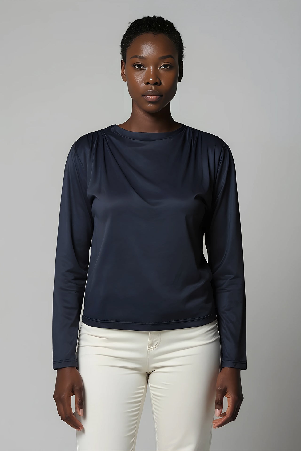 l'amour est bleu drapiertes Langarmshirt