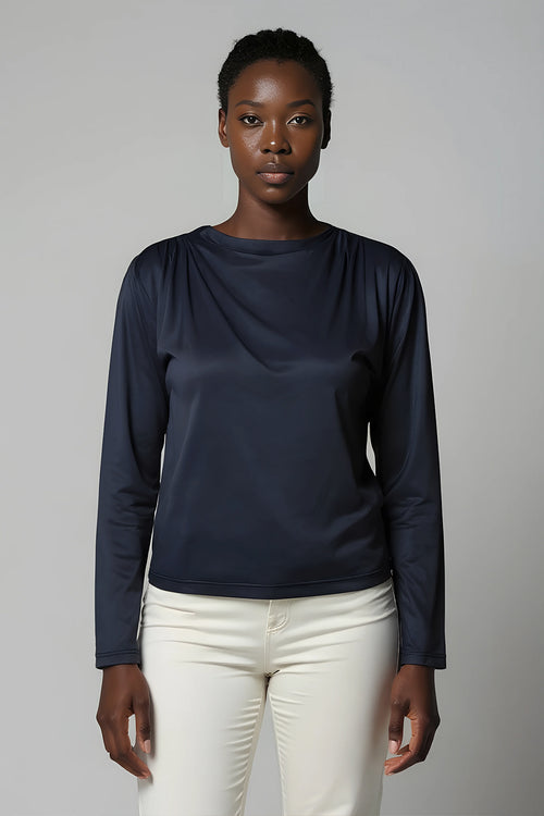 l'amour est bleu drapiertes Langarmshirt