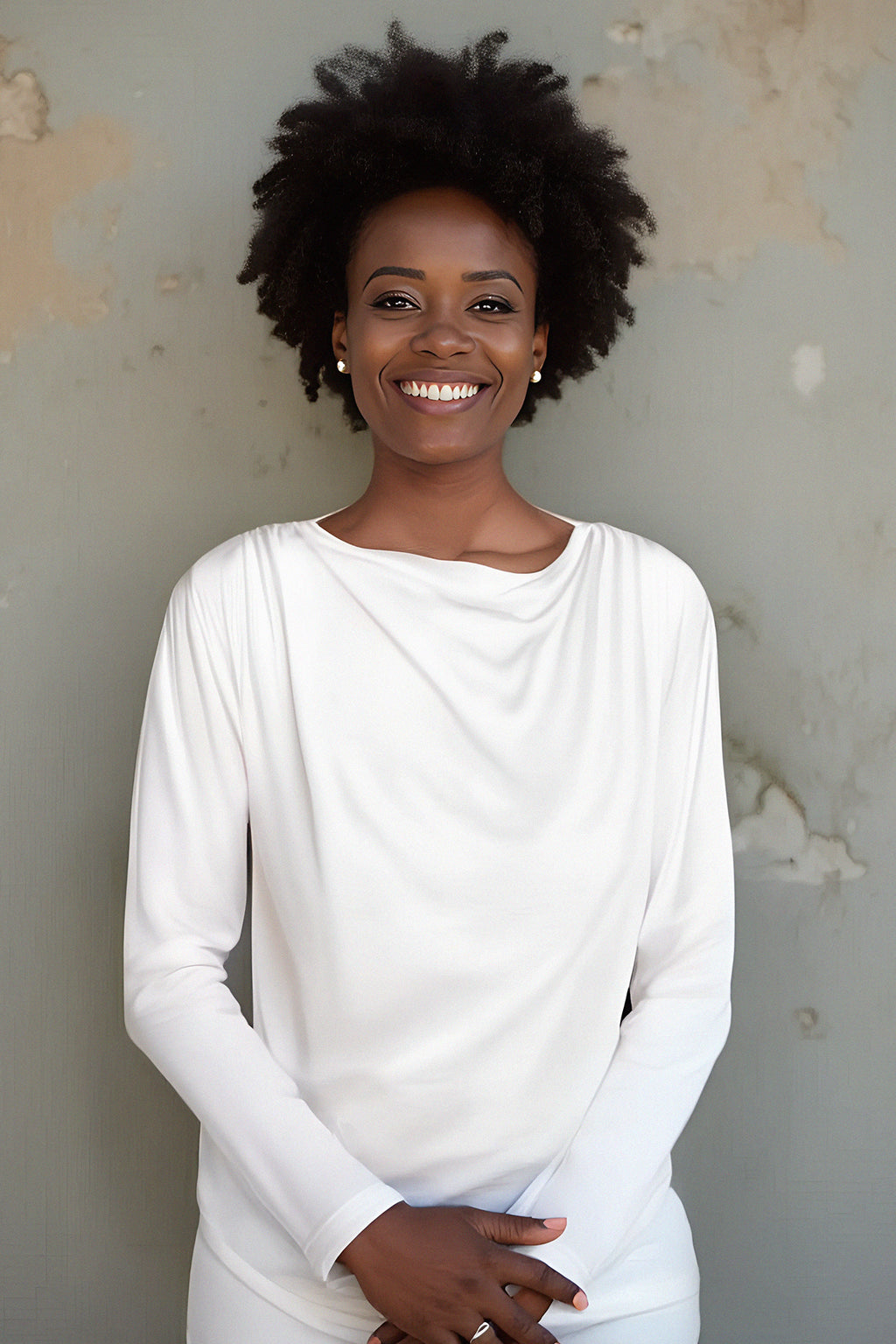 l'amour est bleu drapiertes Langarmshirt