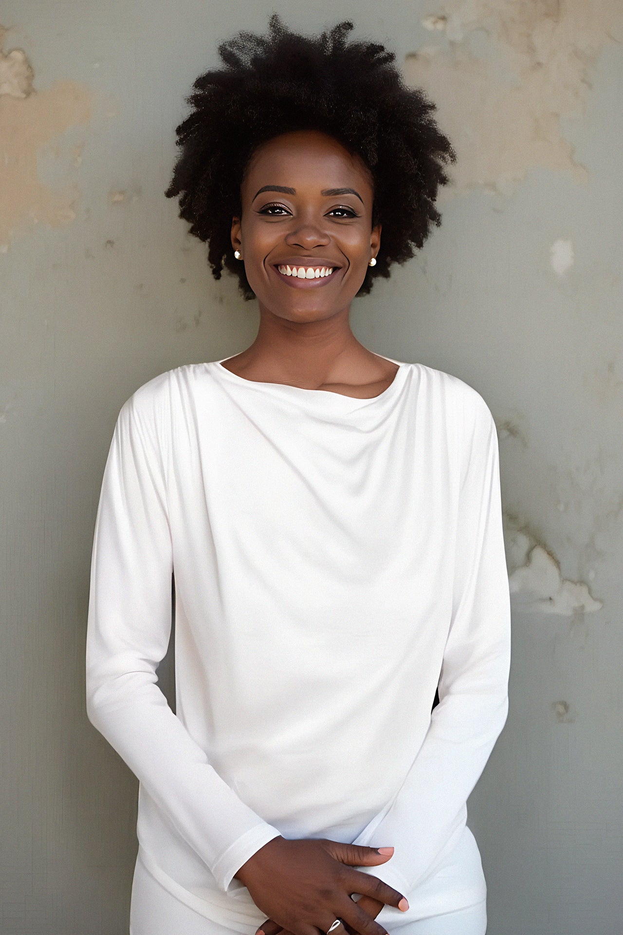 l'amour est bleu drapiertes Langarmshirt