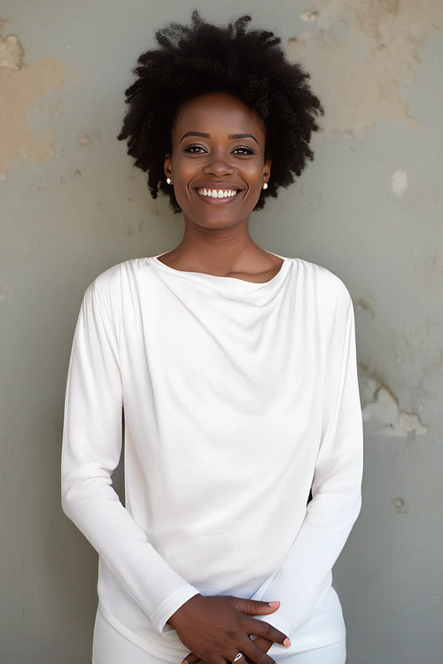 l'amour est bleu drapiertes Langarmshirt