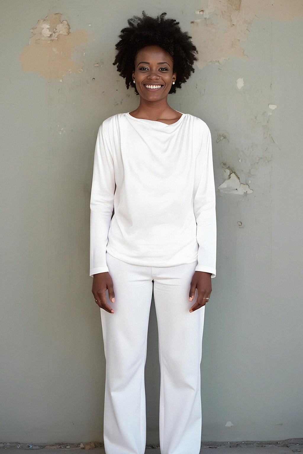 l'amour est bleu drapiertes Langarmshirt