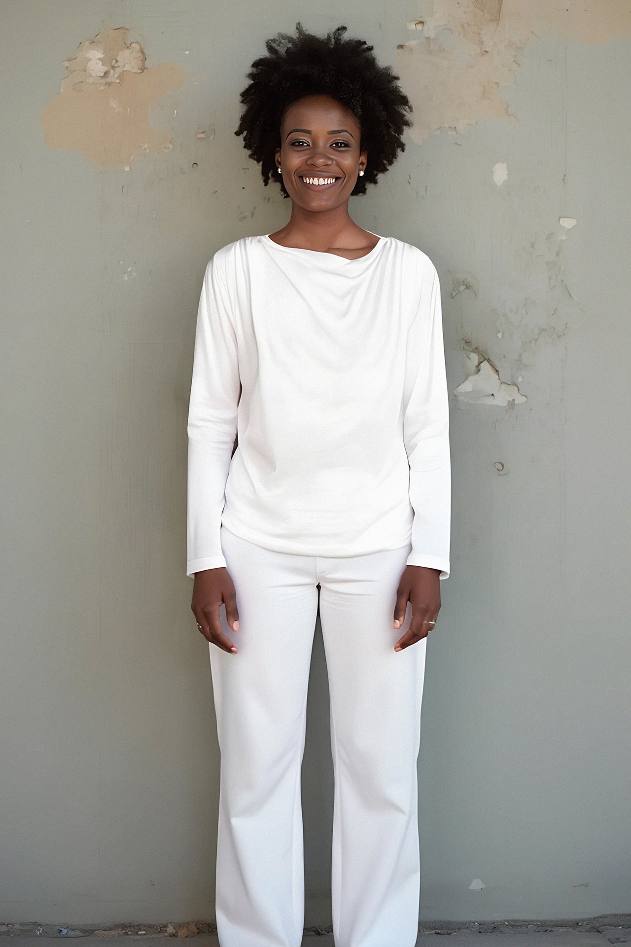 l'amour est bleu drapiertes Langarmshirt