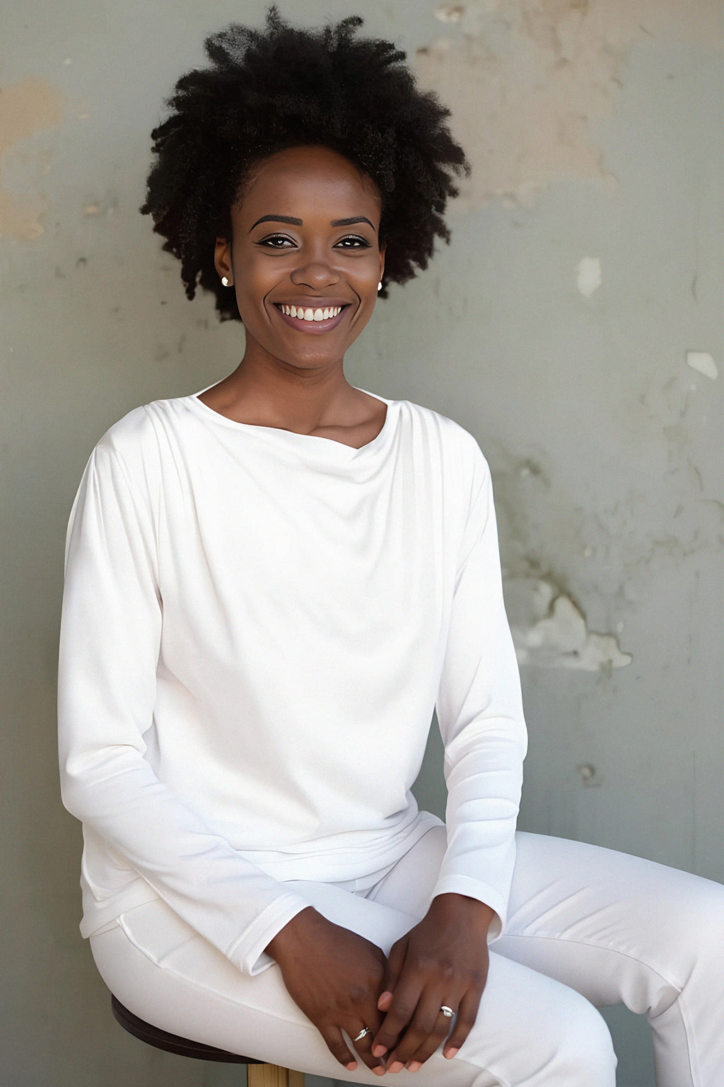 l'amour est bleu drapiertes Langarmshirt