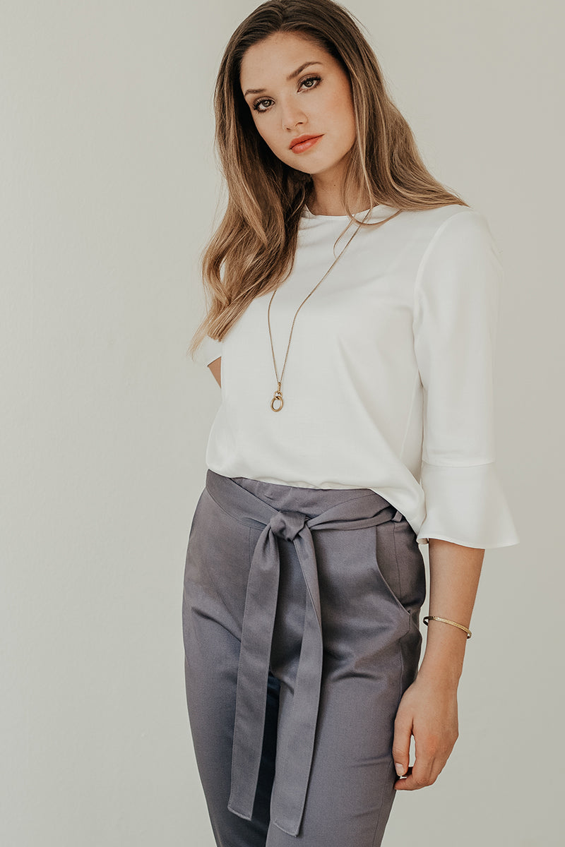 Tencel Bluse mit Volants-Ärmeln