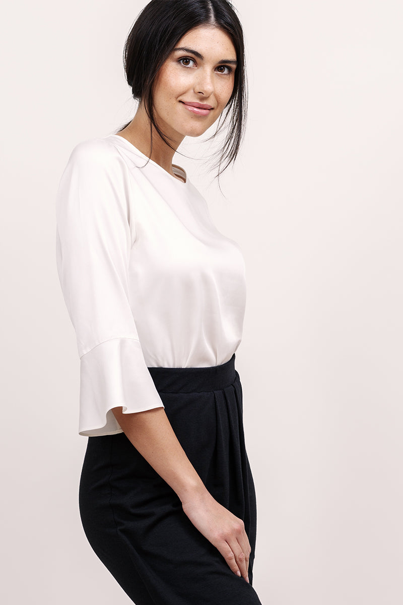 Tencel Bluse mit Volants-Ärmeln
