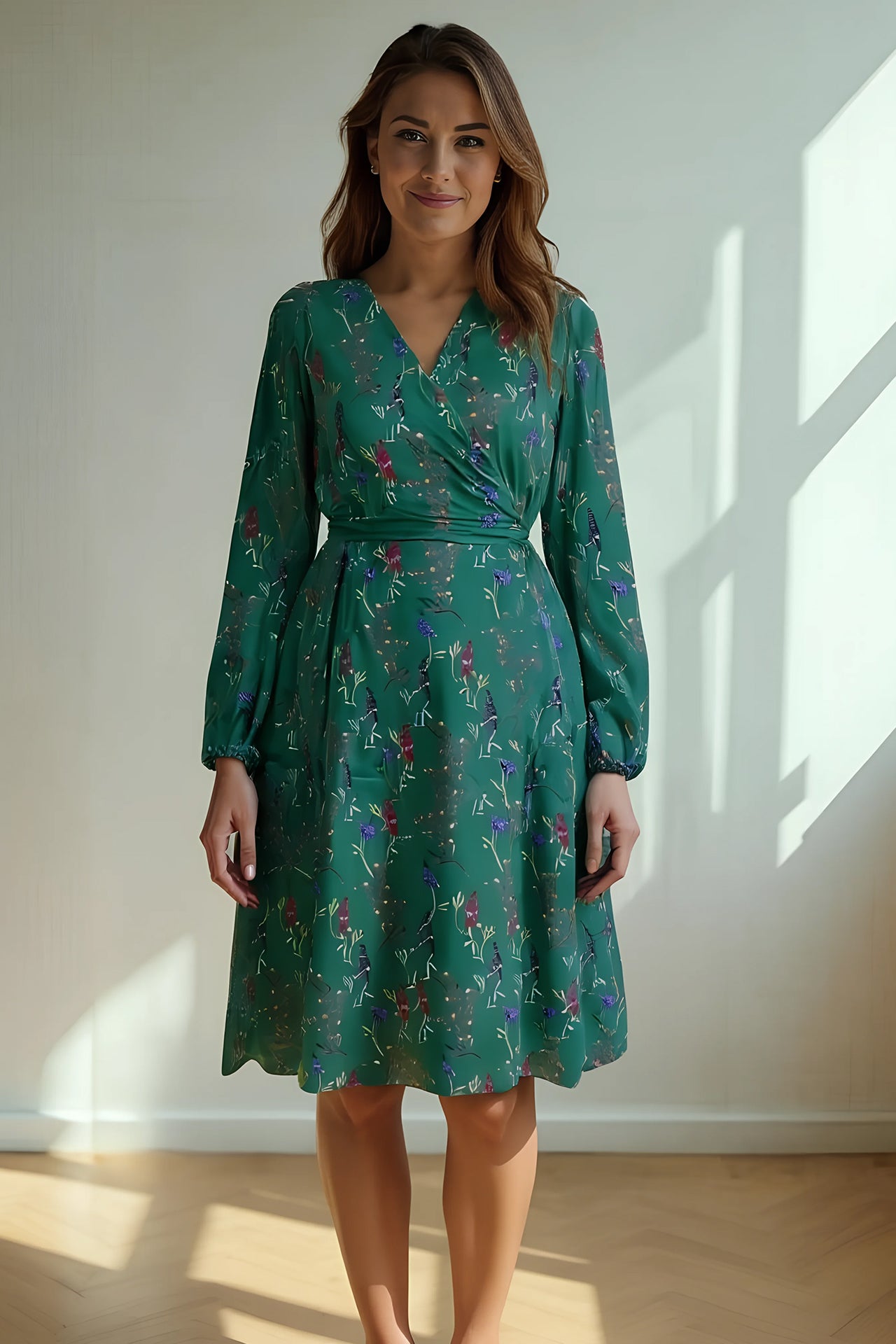 l'amour est bleu geblümtes Jersey Wickelkleid