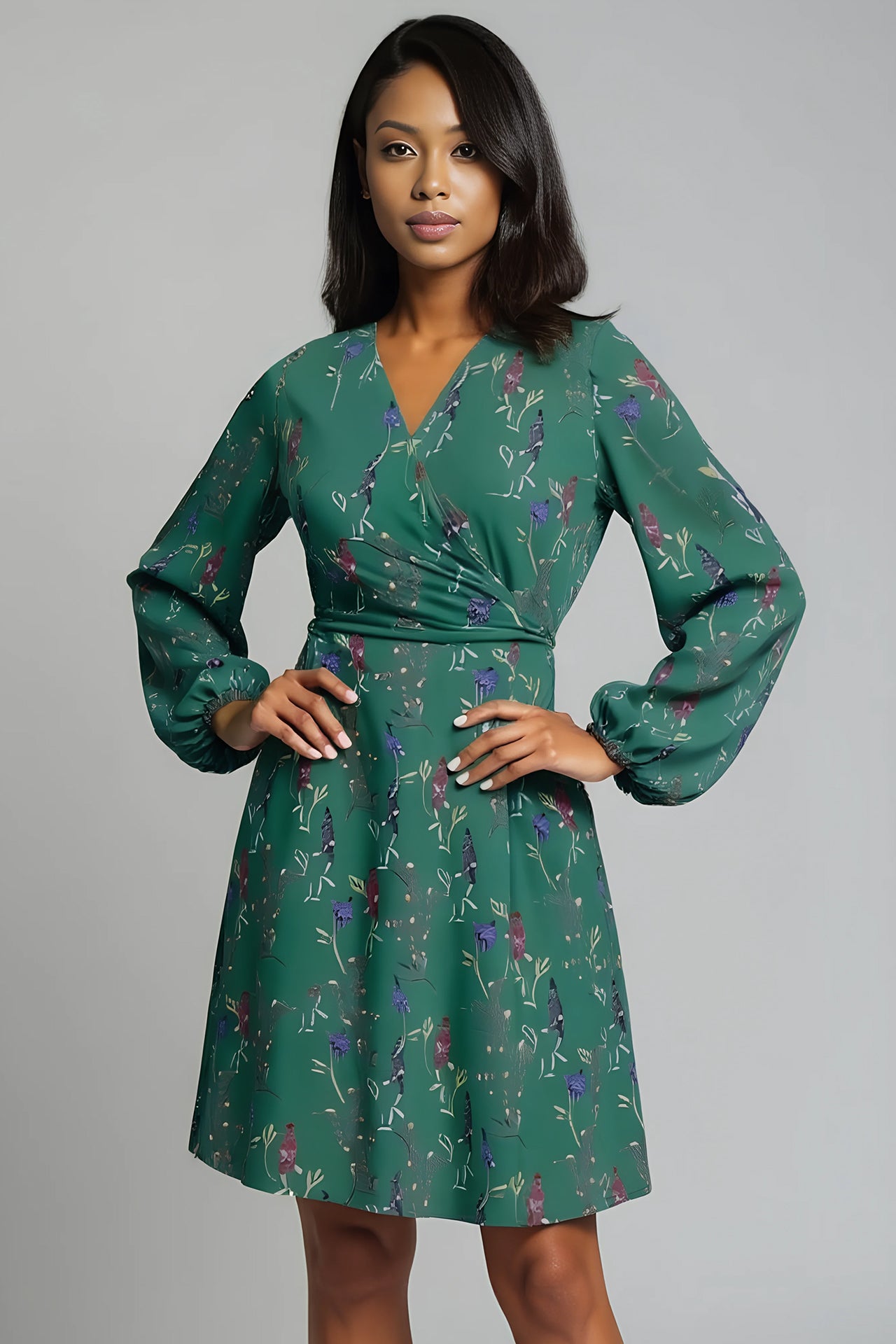 l'amour est bleu geblümtes Jersey Wickelkleid