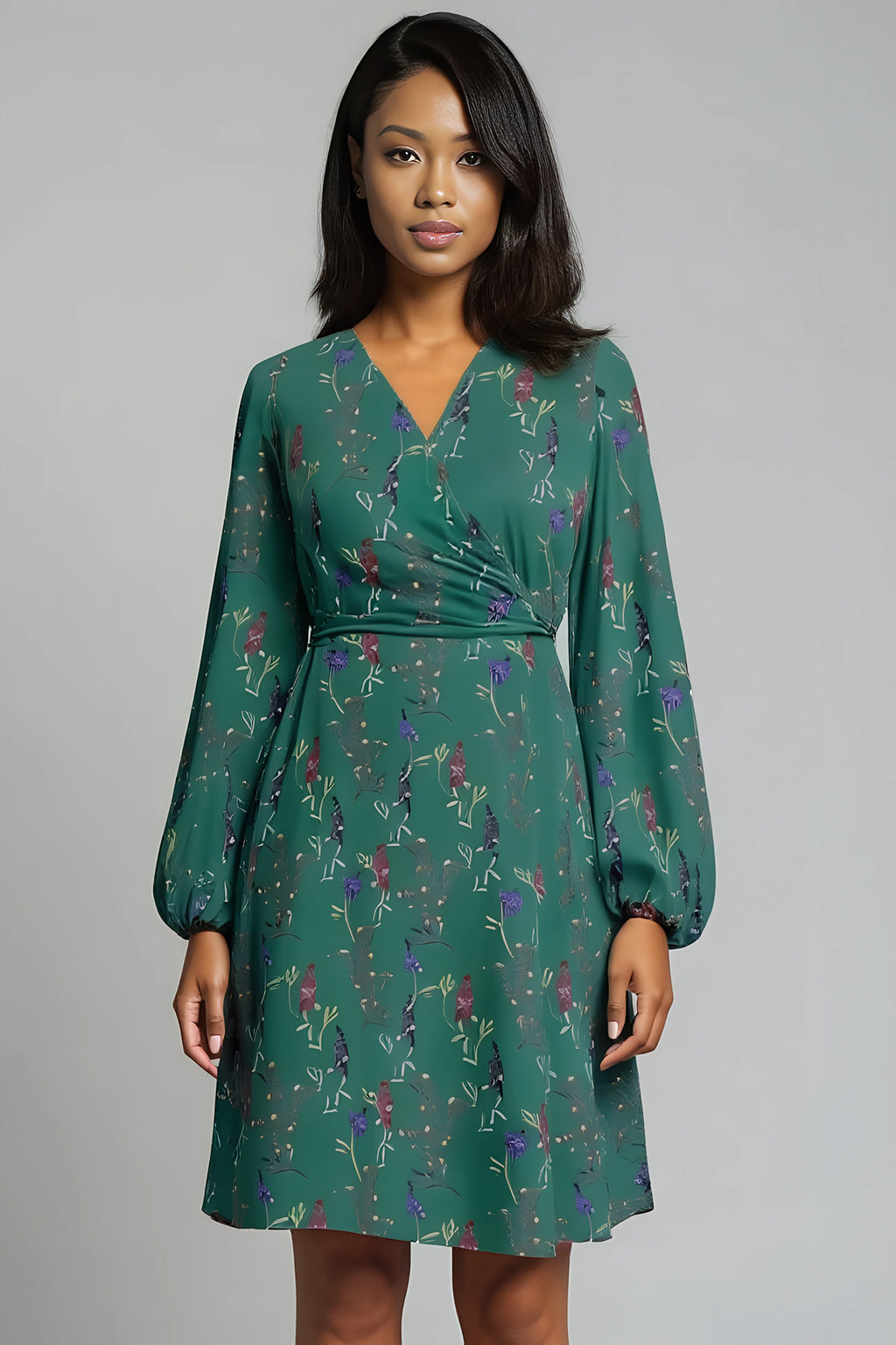 l'amour est bleu geblümtes Jersey Wickelkleid