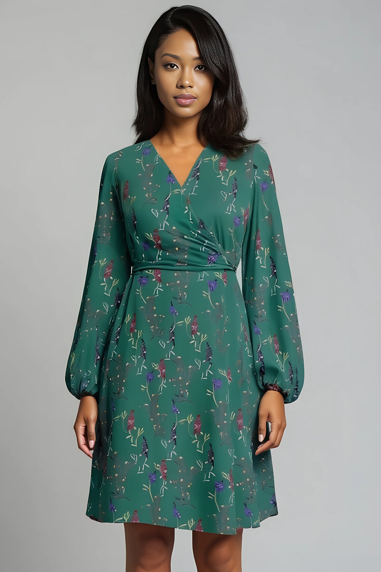 l'amour est bleu geblümtes Jersey Wickelkleid