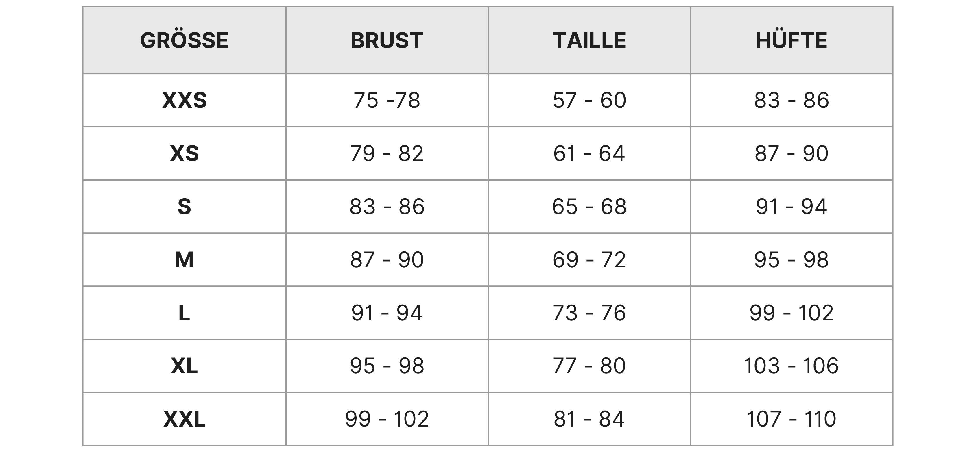 l'amour_est_bleu_Masstabelle Maße