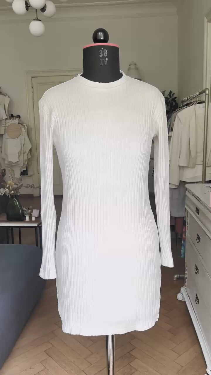 Geripptes Langarm Jerseykleid