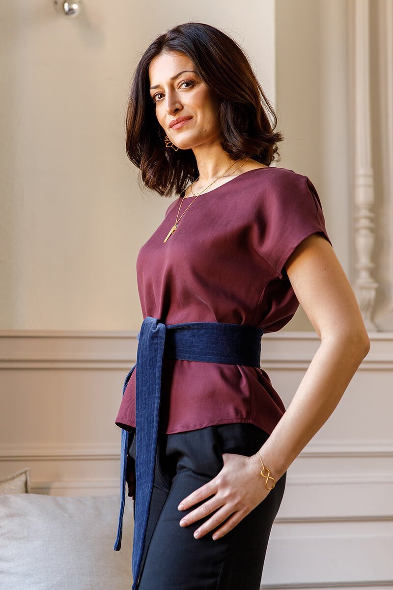 Kurzarm Bluse Mae mit Rundhalsausschnitt - l'amour est bleu